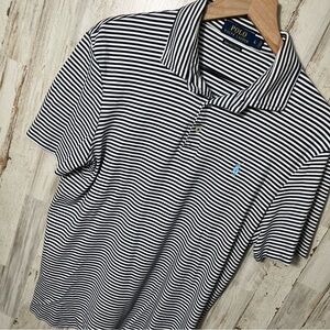 Polo Ralph Lauren Navy White Stripe Short Sleeve Polo Shirt Pima Mens Large‎